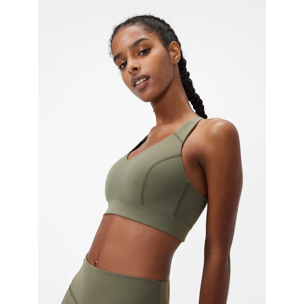 Outdoor Voices Adjustable Cross-Back Sports Bra - Size S/M (C Cup) olive